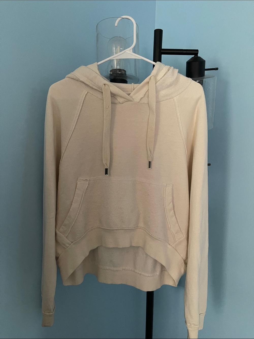 BDG Cream Lightweight Pullover Hoodie with Kangaroo Pocket